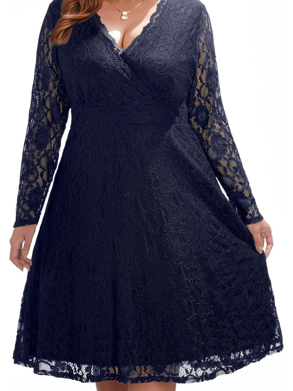 Pinup Fashion Navy Lace V-Neck Fit & Flare Dress 22w